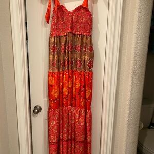 Orange Floral Tiered Maxi Dress